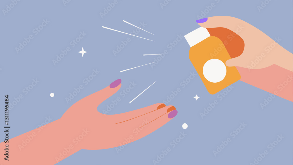 Poster user application a simple scene of a hand applying a skincare product that contains exosomes with ra