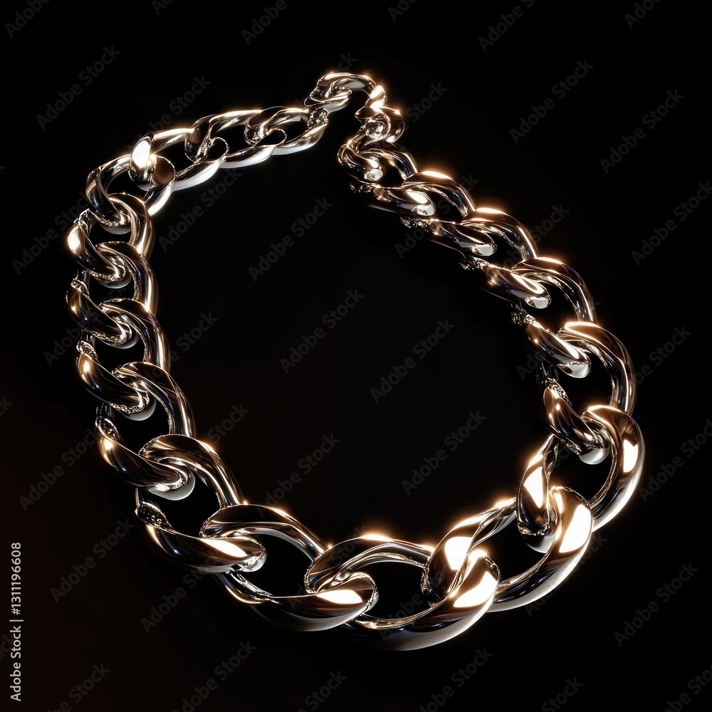 Poster a close-up view of a chain lying on a black surface, ideal for use in scenes where attention to deta