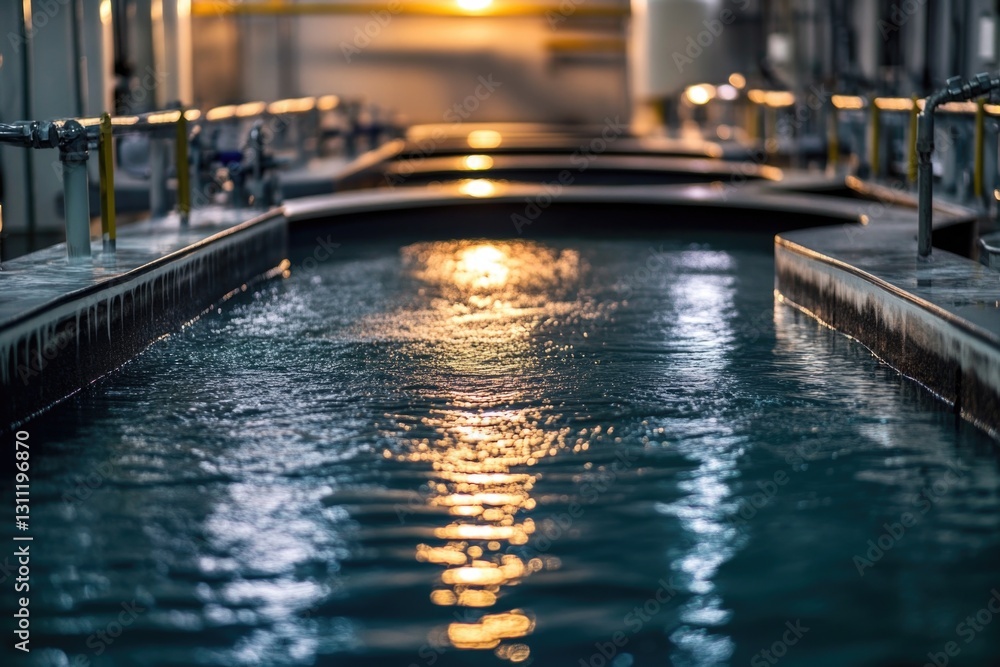Poster a still pool with a reflective surface and a hint of light on the water