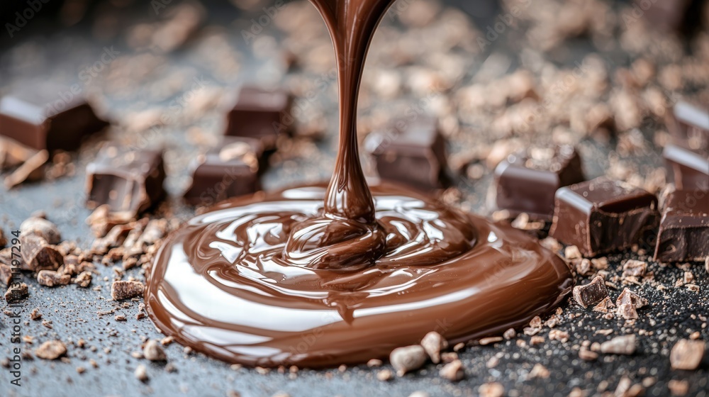 Poster warm chocolate melting on a table creating a tempting scene of decadence and indulgence