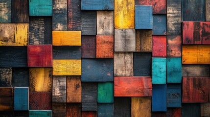 Wood aged art architecture texture abstract block stack on the wall for background, abstract colorful wood texture for backdrop. art.