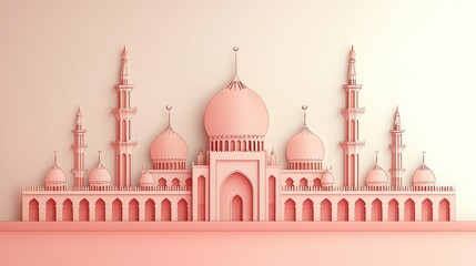 Pastel Pink Mosque Silhouette on Light Background