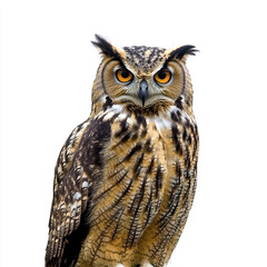 Fototapeta premium Owl with striking eyes isolated on white background