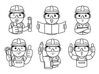 man engineer cartoon character line art