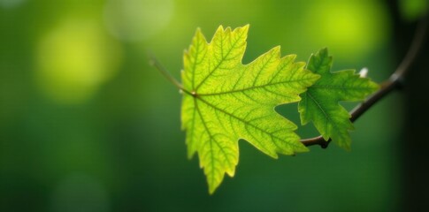 Fototapeta premium Young beech leaf emerges, showcasing intricate venation on slender twigs , photography, emerging