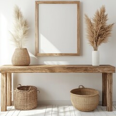 Rustic entryway console table with pampas grass