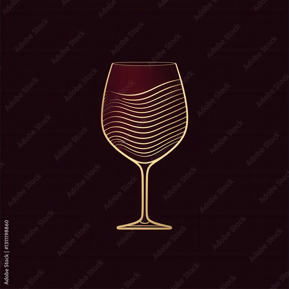 Poster minimalist wine glass logo design featuring abstract lines in deep red and gold for sophisticated br