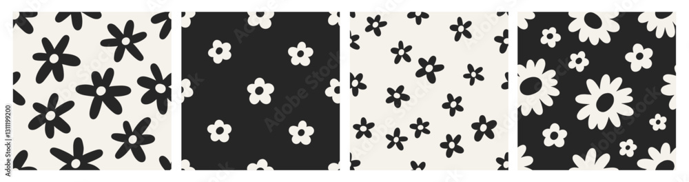 Poster seamless floral patterns set. daisy print, flower background. repeatable botanical texture, endless 