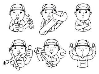 man mechanic cartoon character line art