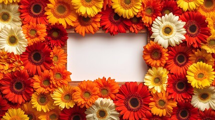 Orange & White Flowers Border Blank Space on Wood; Invitation Mockup
