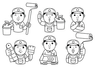 man painter cartoon character line art