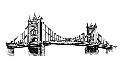 Engraved vector tattoo design featuring a detailed suspension bridge with gothic elements