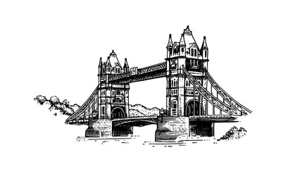 Fototapeta premium Elegant engraved illustration of Tower Bridge highlighting architectural details and charm of London