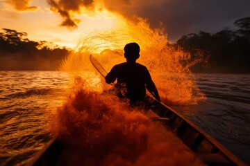 Sunset River Journey,  Silhouette, Amazon