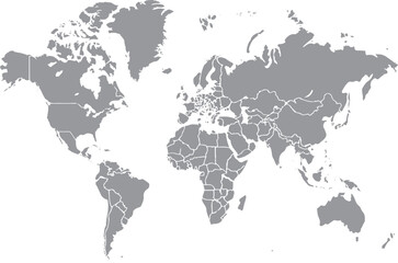 Naklejka premium Blank Grey World Map - High-Quality Outline for Educational & Design Use