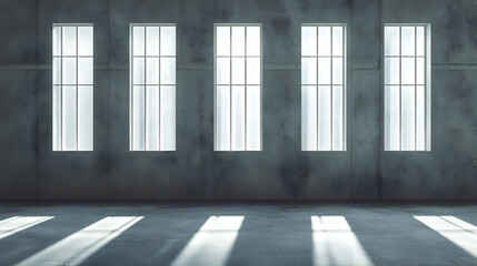 3D Render Of An Industrial Concrete Wall With Windows Background