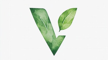 Clean green vegetarian food logo featuring a stylized letter V integrated with leaf elements representing a healthy lifestyle