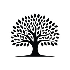 Black silhouette tree with leaves icon