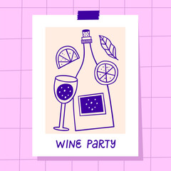 Print for clothes, posters, postcards. Hand lettering Wine party.