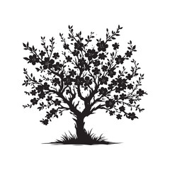 Black cherry tree Vector design - Minimalist Black Cherry tree Silhouette - Black Cherry Tree Illustration - Tree Vector Silhouette.