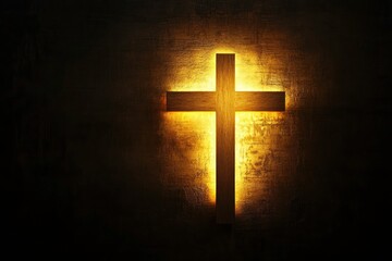 Fototapeta premium Illuminated Wooden Cross on Dark Background