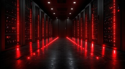 Well-organized server room filled with advanced network equipment for high-tech data processing needs