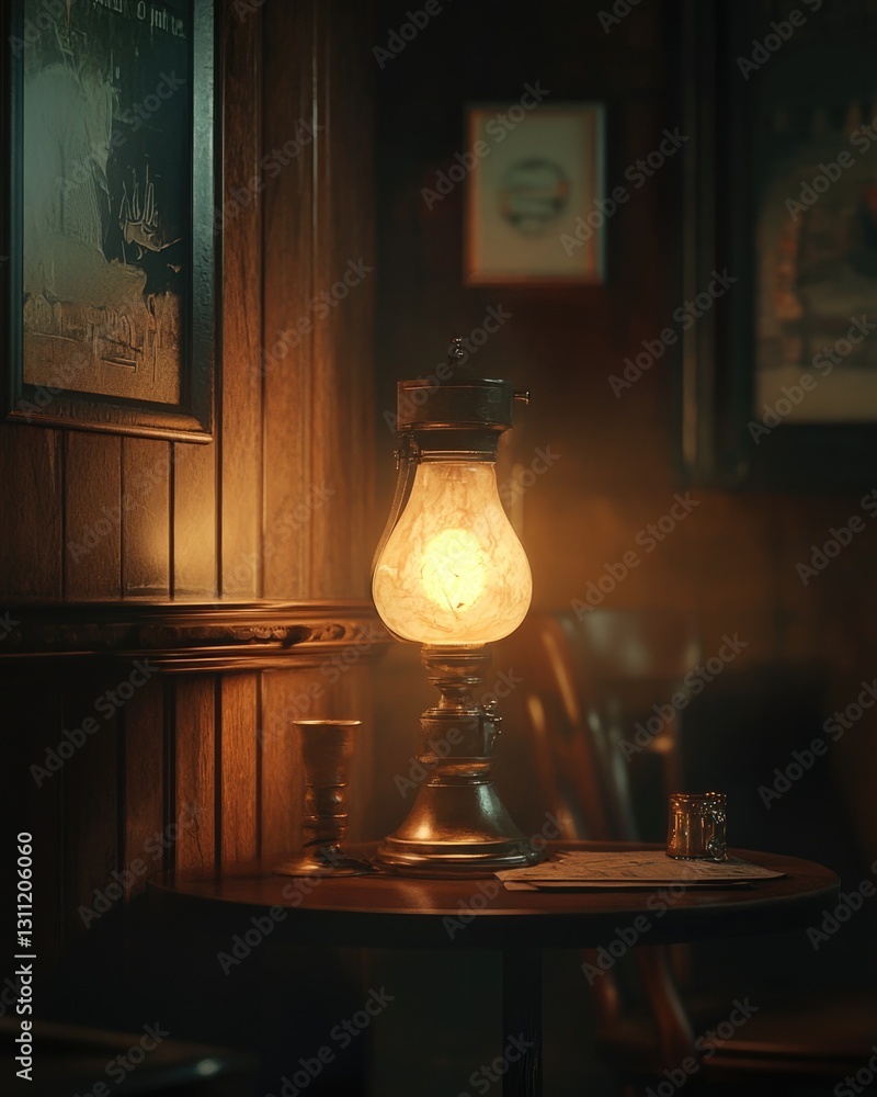 Poster a small table with a lamp placed on top