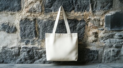 Blank Tote Bag Mockup on Stone Wall