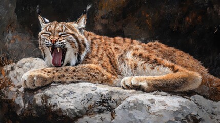Fototapeta premium Eurasian lynx yawning