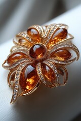 Fototapeta premium Close up of a decorative brooch on a white napkin, great for product photography and jewelry display