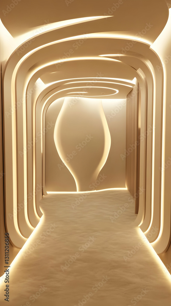 Poster abstract beige 3d render of a modern hallway 2024 style rendering and