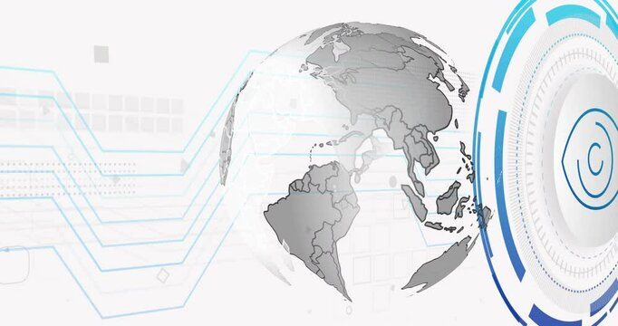 Digital globe with network connections and copyright symbol animation on white background