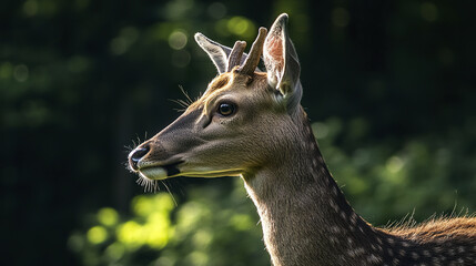 Obraz premium Side profile of noble deer with elegant neck in sunlight
