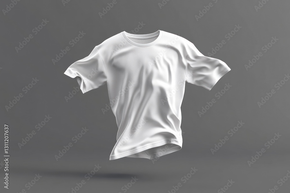 Poster the floating plain white tshirt is set against a dark background, emphasizing its shape, fabric text