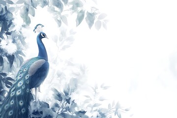 Elegant peacock amidst a soft floral garden