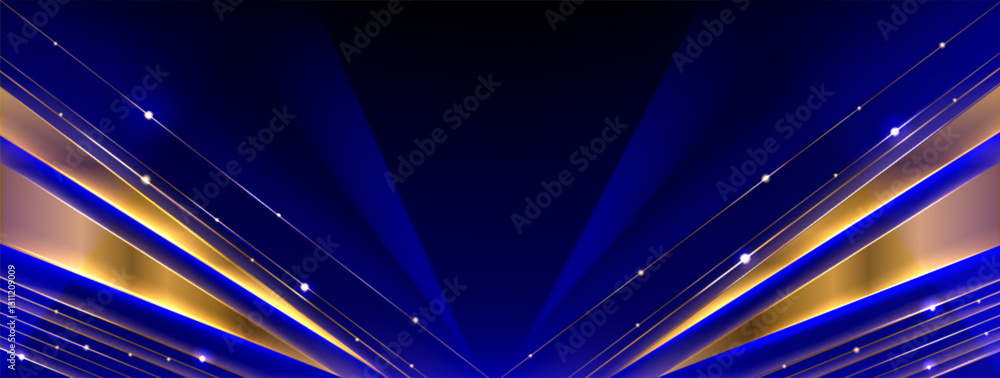 Aufkleber abstract stage design with glowing blue backdrop illuminated by gold rays. luminous lines across nav