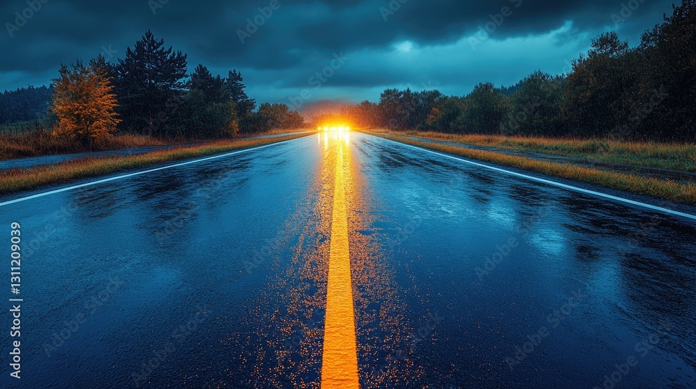 Poster a stretch of road with a clear yellow line marking the edge, suitable for infrastructure or construc