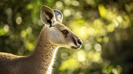 Side profile of noble kangaroo with tall ears in sunlight
