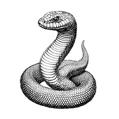 Engraved vector art of a coiled snake showcasing detailed scales and captivating features ideal for tattoo design