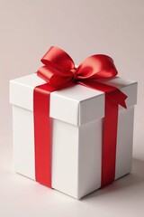 Obraz premium Elegant white gift box, tied with a vibrant red bow , occasion, texture, detail