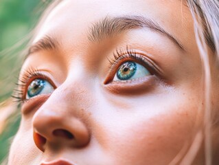 Naklejka premium a close up of beautiful and striking blue eyes of a blond woman