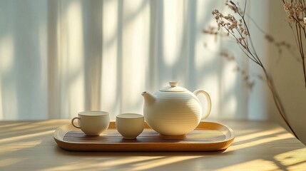 Fototapeta premium Serene Tea Time: Teapot and Cups