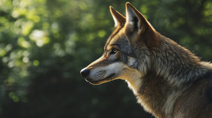 Fototapeta premium Side profile of noble wolf with pointed ears, alert in nature