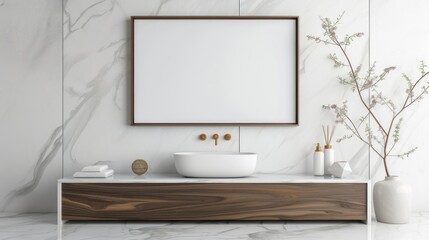 Minimalist Bathroom with Modern Sink, Artwork and Plant Decoration in Contemporary Home Decor Design