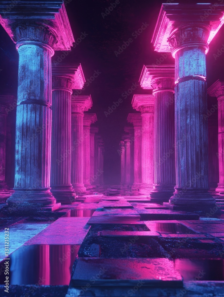 Poster a room with columns and a checkered floor