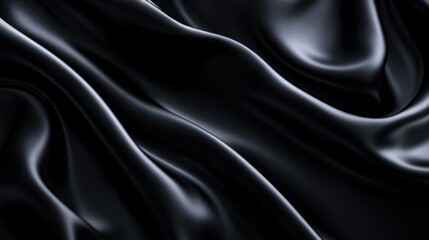 Fototapeta premium Wavy black fabric with shimmering highlights and elegant drapery