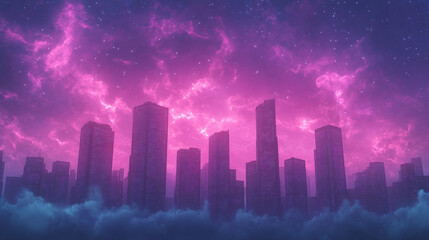 Fototapeta premium Pink Cityscape at Night with Skyscrapers