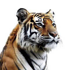 Obraz premium Tiger isolated on white background, showcasing its majestic features