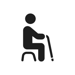 Elderly Sitting with Cane Icon