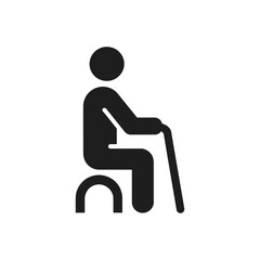 Senior Sitting with Stick Icon